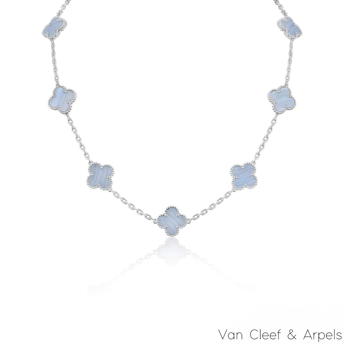 Van Cleef & Arpels White Gold Chalcedony Vintage Alhambra Necklace VCARD34800 Van Cleef & Arpels White Gold Chalcedony Vintage Alhambra Necklace VCARD34800